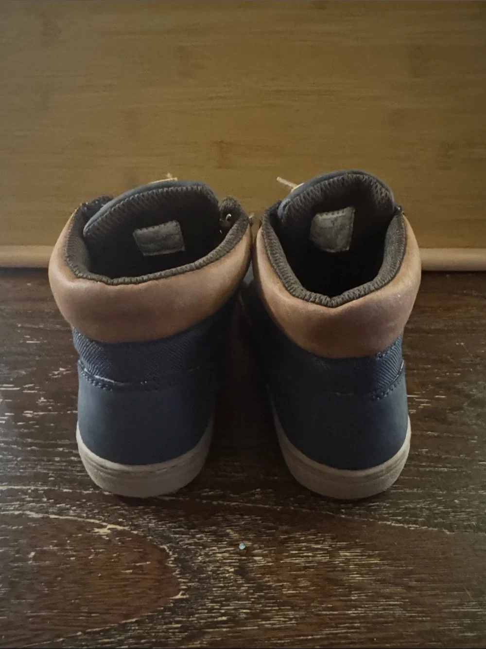 Kids Navy Blue High-Top Casual Sneakers with Tan Accents